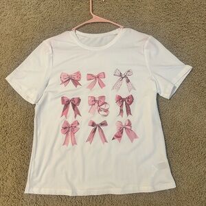 White Shirt with Pink Bow Designs